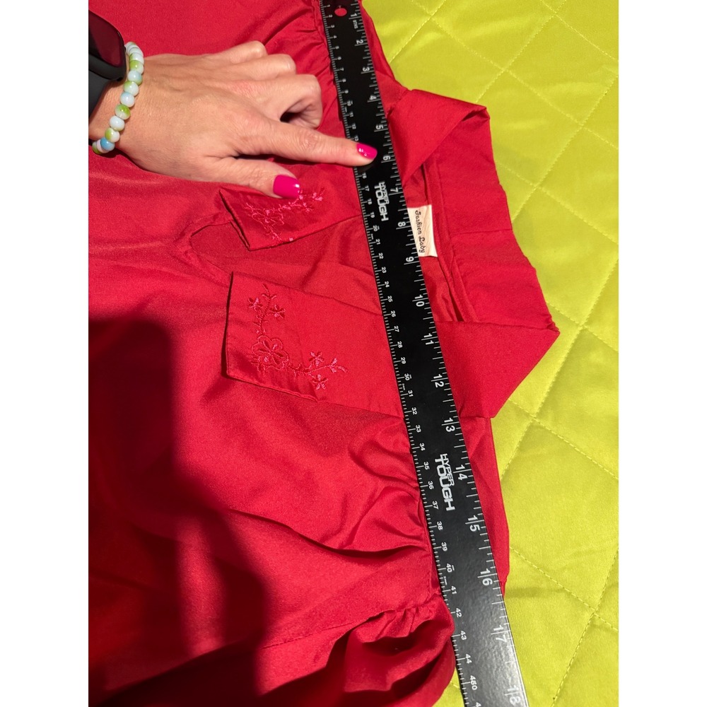 Fashion Lady Blouse Women 40 Red Good Vintage Embroidered Collar Long Sleeve - Picture 5 of 10